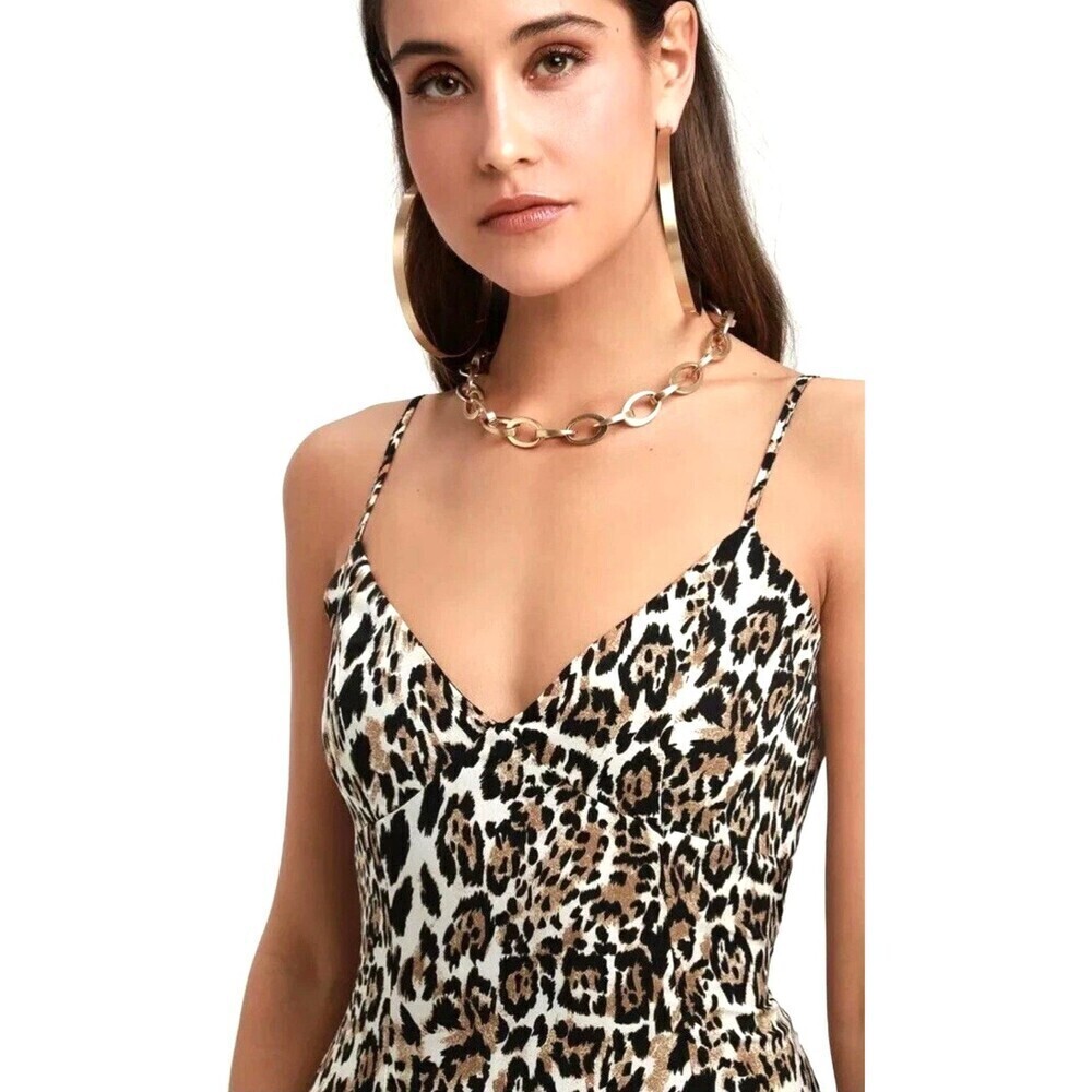 Honey Punch‎ Womens Leopard Print Midi Dress Lightweight Lined Size L 1082U4 - Picture 3 of 12
